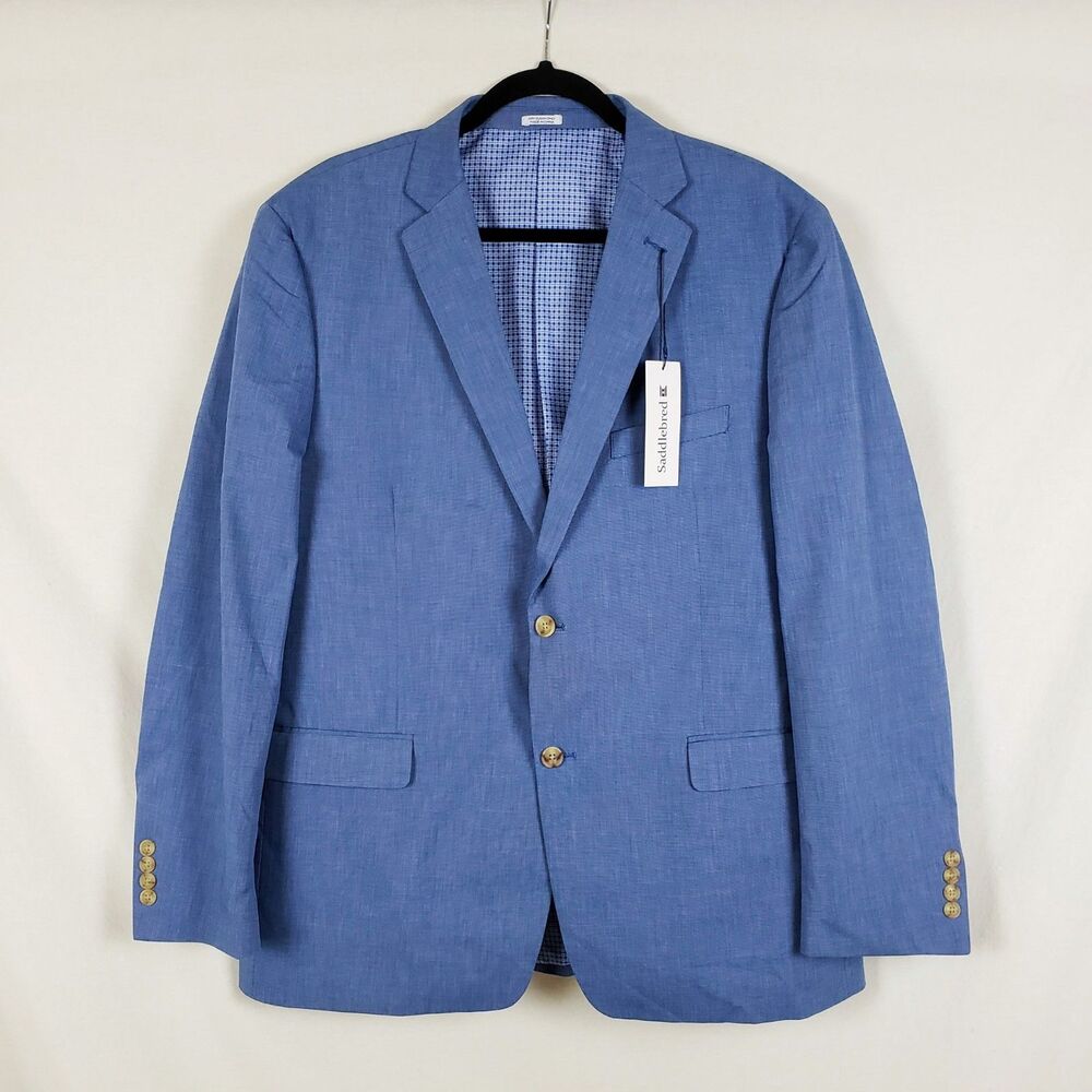 Saddlebred Sport Coat Mens 44L Blue 100% Cotton Southern Preppy Coastal NWT